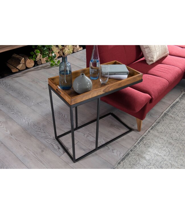 Wohnling tabel WL5.667 sheesham 70x65x34 cm met metalen frame | Ontwerp TV-lade Lade Tafel Woonkamer | Kleine palissander dienblad natuurlijke hout | Abstellisch houten metalen blad