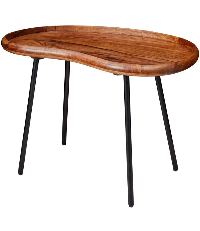 Wohnling salontafel WL5.669 71x51x40 cm Sheesham massieve banktafel niervorm met metalen poten | Salontafel massief hout | Kleine niertafel echt hout | Stubentisch Holz | Bijzettafel Modern