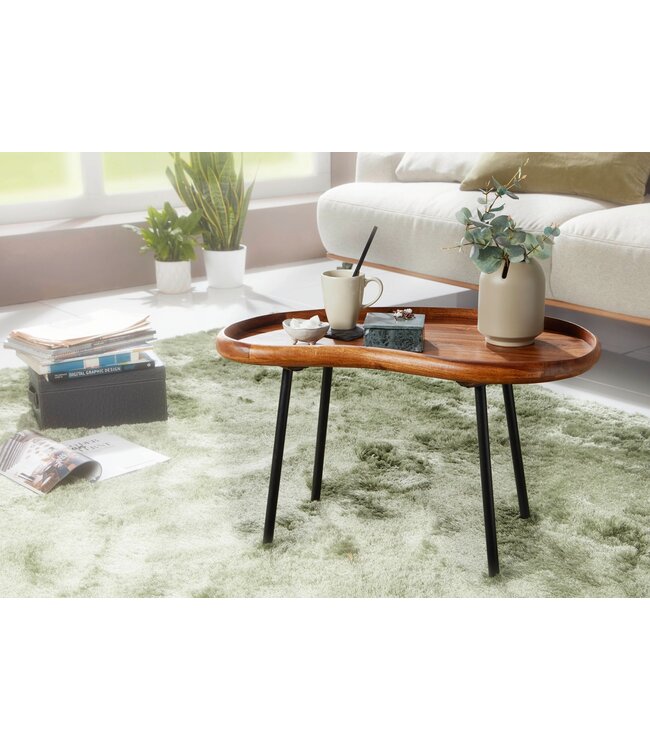 Wohnling salontafel WL5.670 71x42x40 cm Sheesham massieve zitbank niervorm met metalen poten | Salontafel massief hout | Kleine niertafel echt hout | Stubentisch Holz | Bijzettafel Modern