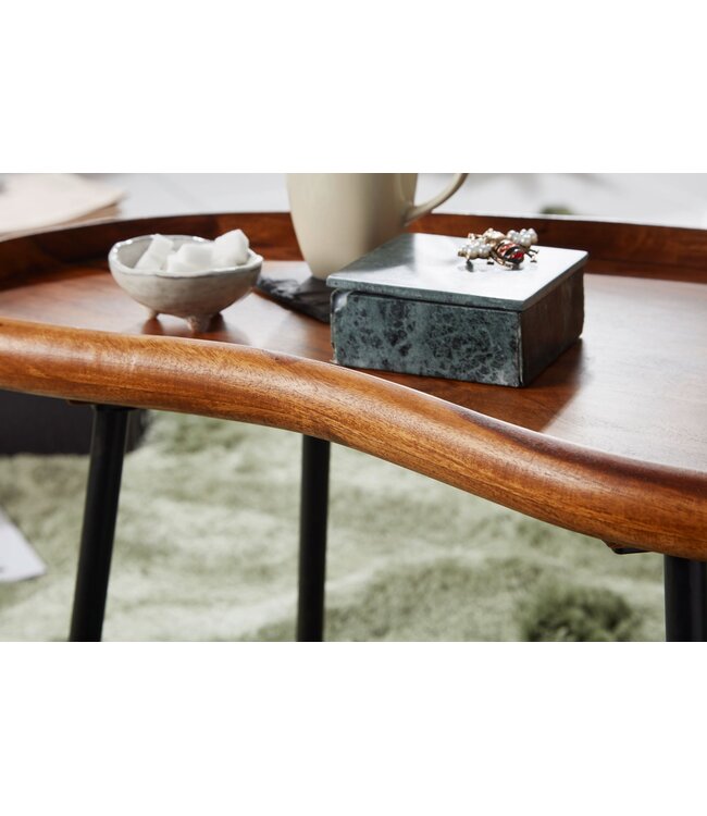 Wohnling salontafel WL5.670 71x42x40 cm Sheesham massieve zitbank niervorm met metalen poten | Salontafel massief hout | Kleine niertafel echt hout | Stubentisch Holz | Bijzettafel Modern