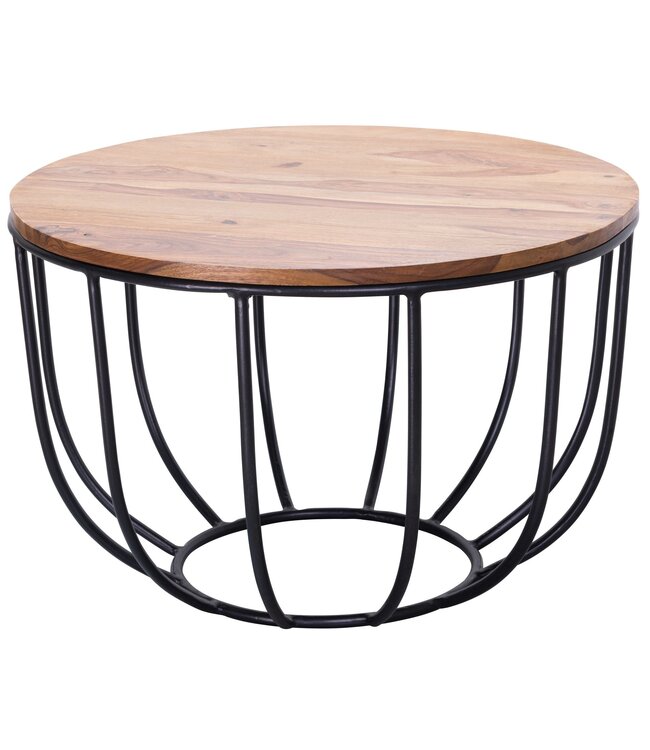 Wohnling KOFFIETAFEL MANORA 60x39x60 cm Sheesham massief hout / metalen rieten tafel | Ontwerp salontafel | Salontafel Rond | Stubentable Industrial Brown | Houten tafel salontafel massief | Woonkamer met tafel