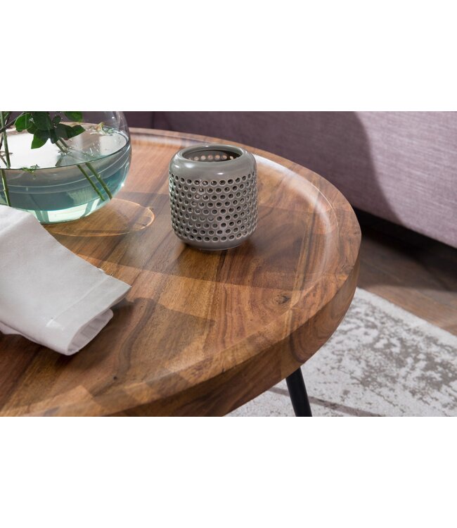 Wohnling salontafel Bharu 75x39x75 cm Sheesham massief houten / metalen salontafel | Ontwerp salontafel rond | Stubentisch Retro Bruin | Ontwerper Houten Tafel Koffietafel Massief | Woonkamer met tafel