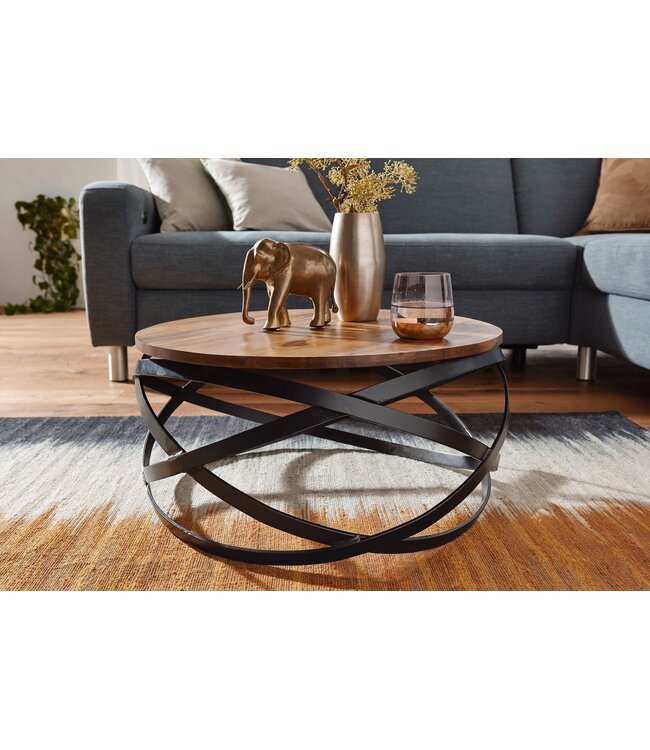 Wohnling salontafel MANUR 60x30x60 cm Sheesham massief houten / metalen salontafel | Design salontafel rond | Kamertafel industrieel bruin | Design houten salontafel massief | Tafel woonkamer