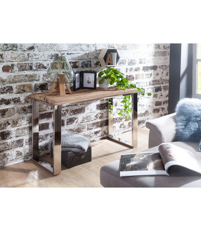 Wohnling consoletafel PRIYA 115x76x46 cm massief hout natuur | Console rustieke woonkamer | Sideboard Gang Gang Smalle | Toilettafel Industriële stijl | Echte houten kaptafel slaapkamer hoog