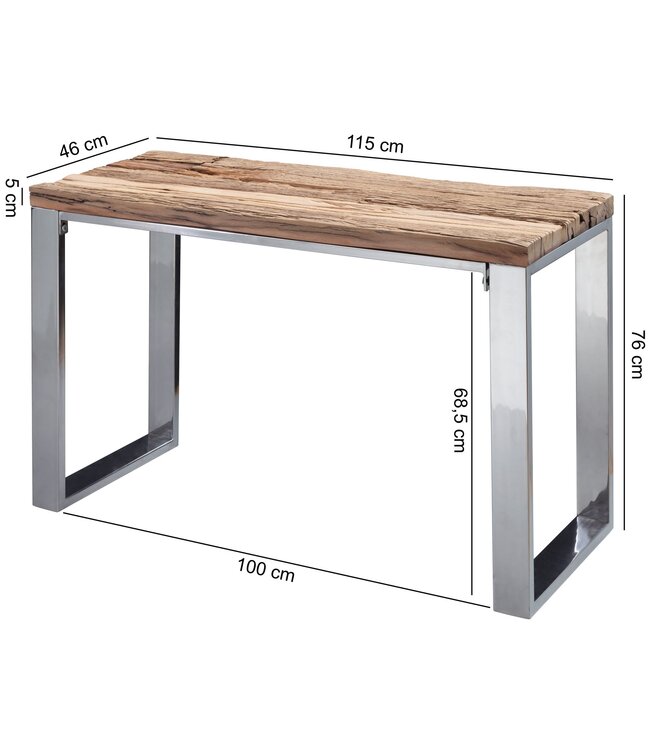 Wohnling consoletafel PRIYA 115x76x46 cm massief hout natuur | Console rustieke woonkamer | Sideboard Gang Gang Smalle | Toilettafel Industriële stijl | Echte houten kaptafel slaapkamer hoog