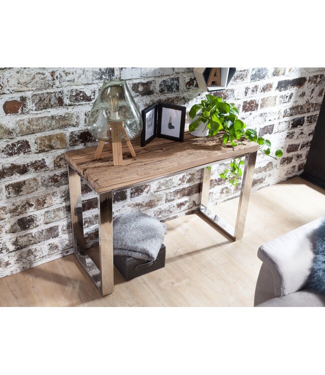 Wohnling consoletafel PRIYA 115x76x46 cm massief hout natuur | Console rustieke woonkamer | Sideboard Gang Gang Smalle | Toilettafel Industriële stijl | Echte houten kaptafel slaapkamer hoog