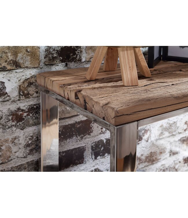 Wohnling consoletafel PRIYA 115x76x46 cm massief hout natuur | Console rustieke woonkamer | Sideboard Gang Gang Smalle | Toilettafel Industriële stijl | Echte houten kaptafel slaapkamer hoog