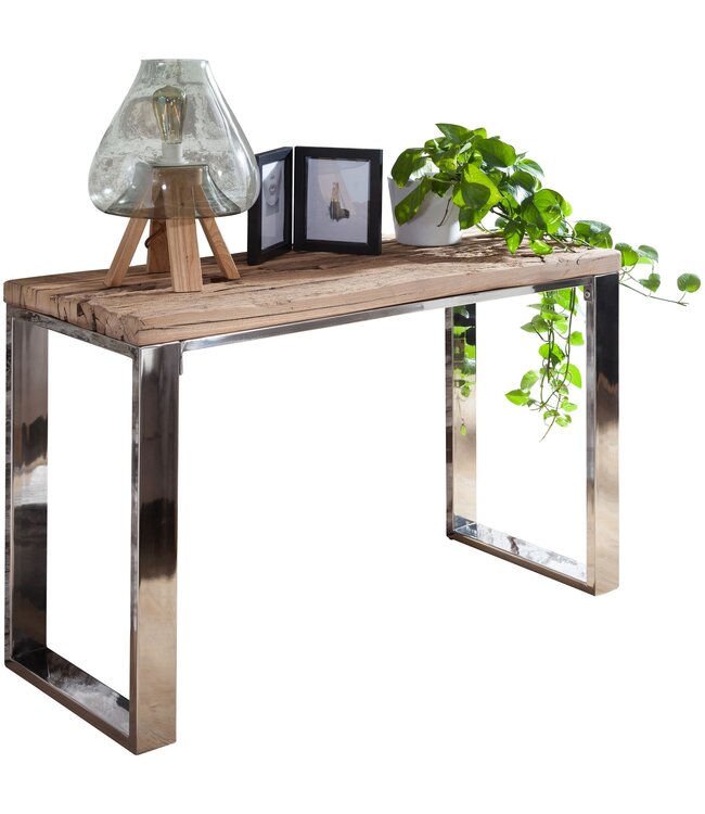 Wohnling consoletafel PRIYA 115x76x46 cm massief hout natuur | Console rustieke woonkamer | Sideboard Gang Gang Smalle | Toilettafel Industriële stijl | Echte houten kaptafel slaapkamer hoog