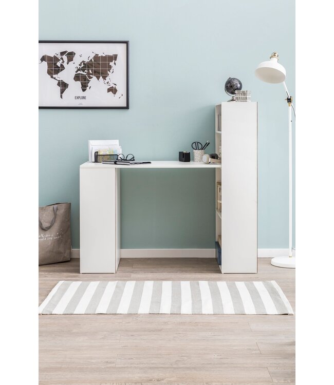 Wohnling bureau WL5.692 met legbord 120 x 120 x 53 cm wit mat hout Modern | Opbergvakken op bureauplank PC-tafel | Computerbureau met plank | Wit designtafelbureau met opbergruimte