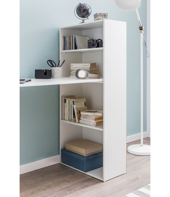 Wohnling bureau WL5.692 met legbord 120 x 120 x 53 cm wit mat hout Modern | Opbergvakken op bureauplank PC-tafel | Computerbureau met plank | Wit designtafelbureau met opbergruimte