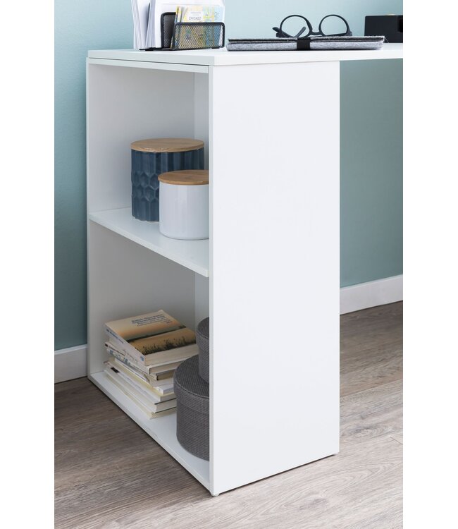 Wohnling bureau WL5.692 met legbord 120 x 120 x 53 cm wit mat hout Modern | Opbergvakken op bureauplank PC-tafel | Computerbureau met plank | Wit designtafelbureau met opbergruimte