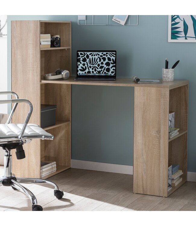 Wohnling bureau WL5.693 met legbord 120 x 120 x 53 cm Sonoma hout Modern | Opbergvakken op bureauplank PC-tafel | Computerbureau met plank | Ontwerptafelbureau met opslag