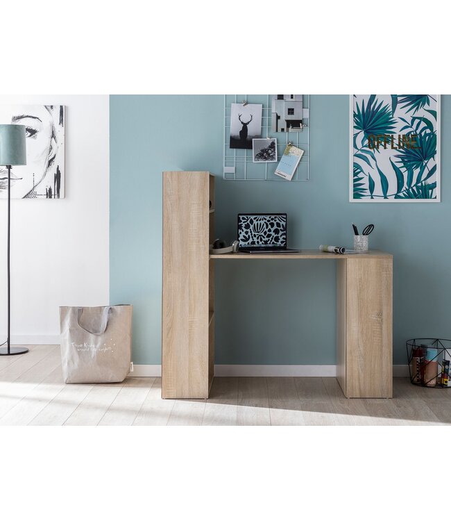 Wohnling bureau WL5.693 met legbord 120 x 120 x 53 cm Sonoma hout Modern | Opbergvakken op bureauplank PC-tafel | Computerbureau met plank | Ontwerptafelbureau met opslag