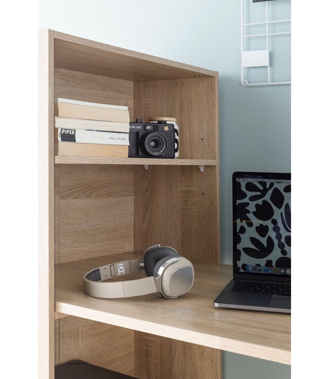 Wohnling bureau WL5.693 met legbord 120 x 120 x 53 cm Sonoma hout Modern | Opbergvakken op bureauplank PC-tafel | Computerbureau met plank | Ontwerptafelbureau met opslag