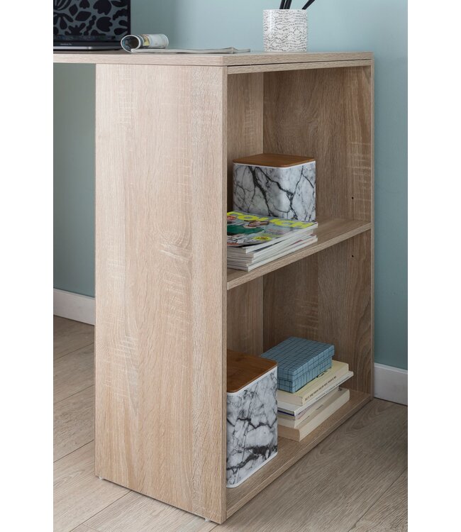 Wohnling bureau WL5.693 met legbord 120 x 120 x 53 cm Sonoma hout Modern | Opbergvakken op bureauplank PC-tafel | Computerbureau met plank | Ontwerptafelbureau met opslag
