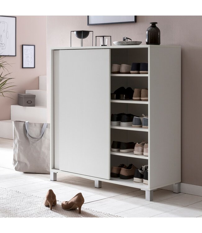 Wohnling Schoenenkast WL5.712 Hout Wit 100x108x37,5 cm Hoge Plank, Design Schoenenrek Groot 20 Paar Schoenen Schoenenrek Hal, Schoenopberger Ruimtebesparend, Schoenenplank Gangmeubel Modern XXL