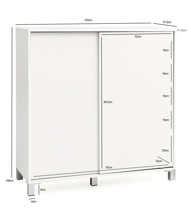 Wohnling Schoenenkast WL5.712 Hout Wit 100x108x37,5 cm Hoge Plank, Design Schoenenrek Groot 20 Paar Schoenen Schoenenrek Hal, Schoenopberger Ruimtebesparend, Schoenenplank Gangmeubel Modern XXL