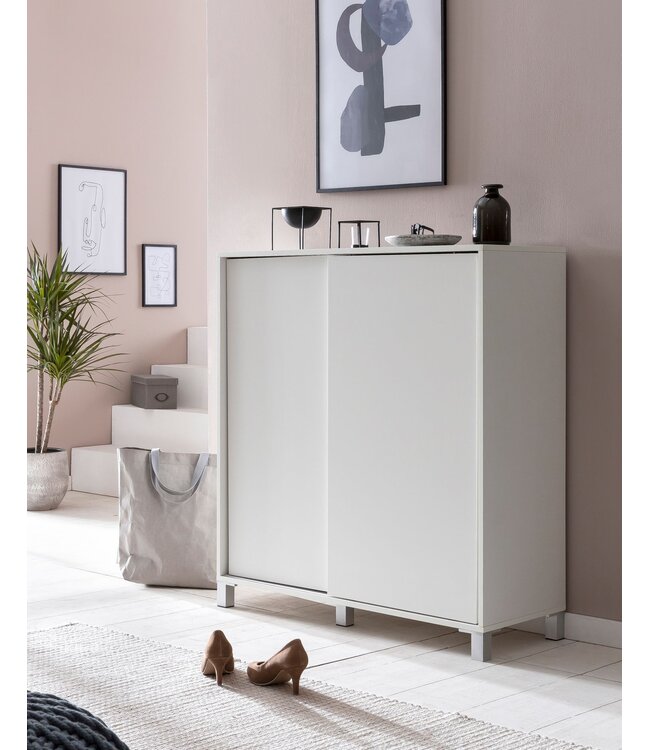 Wohnling Schoenenkast WL5.712 Hout Wit 100x108x37,5 cm Hoge Plank, Design Schoenenrek Groot 20 Paar Schoenen Schoenenrek Hal, Schoenopberger Ruimtebesparend, Schoenenplank Gangmeubel Modern XXL