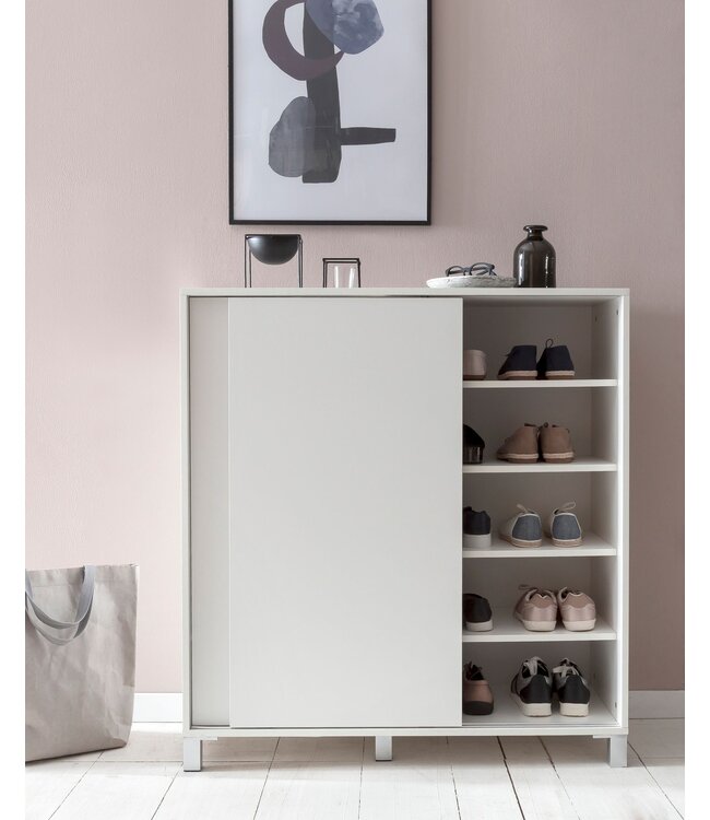 Wohnling Schoenenkast WL5.712 Hout Wit 100x108x37,5 cm Hoge Plank, Design Schoenenrek Groot 20 Paar Schoenen Schoenenrek Hal, Schoenopberger Ruimtebesparend, Schoenenplank Gangmeubel Modern XXL