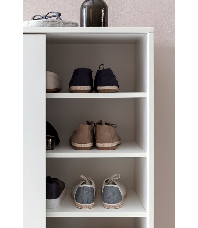 Wohnling Schoenenkast WL5.712 Hout Wit 100x108x37,5 cm Hoge Plank, Design Schoenenrek Groot 20 Paar Schoenen Schoenenrek Hal, Schoenopberger Ruimtebesparend, Schoenenplank Gangmeubel Modern XXL