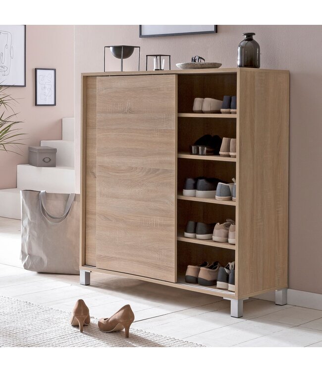 Wohnling Schoenenkast WL5.713 Hout Sonoma 100x108x37,5 cm Hoge Plank, Design Schoenrek Groot 20 Paar Schoenen Schoenenrek Hal, Schoenopberger Ruimtebesparend, Schoenenplank Gangmeubel Modern XXL