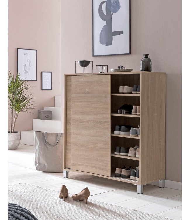 Wohnling Schoenenkast WL5.713 Hout Sonoma 100x108x37,5 cm Hoge Plank, Design Schoenrek Groot 20 Paar Schoenen Schoenenrek Hal, Schoenopberger Ruimtebesparend, Schoenenplank Gangmeubel Modern XXL