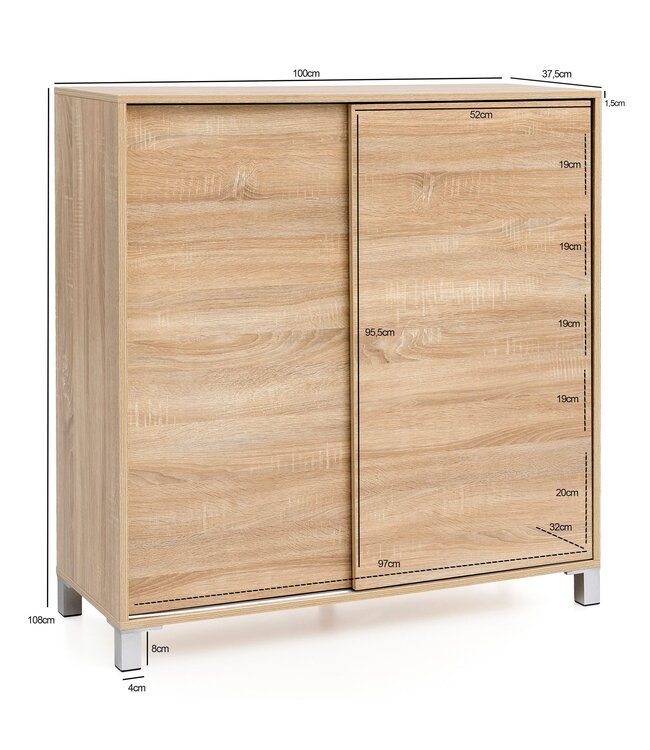 Wohnling Schoenenkast WL5.713 Hout Sonoma 100x108x37,5 cm Hoge Plank, Design Schoenrek Groot 20 Paar Schoenen Schoenenrek Hal, Schoenopberger Ruimtebesparend, Schoenenplank Gangmeubel Modern XXL