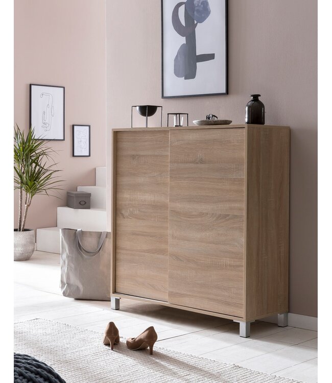 Wohnling Schoenenkast WL5.713 Hout Sonoma 100x108x37,5 cm Hoge Plank, Design Schoenrek Groot 20 Paar Schoenen Schoenenrek Hal, Schoenopberger Ruimtebesparend, Schoenenplank Gangmeubel Modern XXL