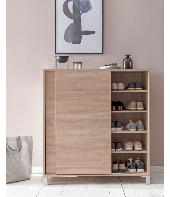 Wohnling Schoenenkast WL5.713 Hout Sonoma 100x108x37,5 cm Hoge Plank, Design Schoenrek Groot 20 Paar Schoenen Schoenenrek Hal, Schoenopberger Ruimtebesparend, Schoenenplank Gangmeubel Modern XXL