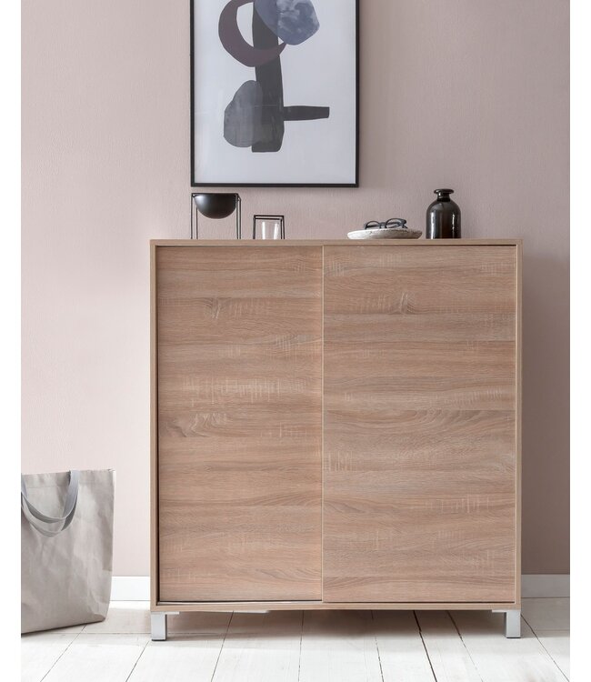 Wohnling Schoenenkast WL5.713 Hout Sonoma 100x108x37,5 cm Hoge Plank, Design Schoenrek Groot 20 Paar Schoenen Schoenenrek Hal, Schoenopberger Ruimtebesparend, Schoenenplank Gangmeubel Modern XXL