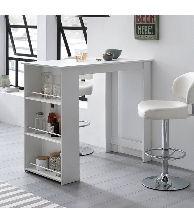 Wohnling Bartafel WL5.732 Wit 120 x 107,5 x 60 cm Staande tafel Hout Keukenbartafel, Bartafel met geïntegreerd rek, Bar-Bistrotafel Keuken Rechthoekig, Party-toonbank Houten tafel, Wandtafel Minibar