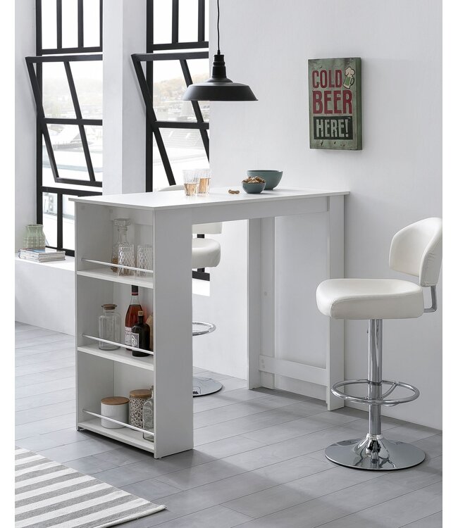 Wohnling Bartafel WL5.732 Wit 120 x 107,5 x 60 cm Staande tafel Hout Keukenbartafel, Bartafel met geïntegreerd rek, Bar-Bistrotafel Keuken Rechthoekig, Party-toonbank Houten tafel, Wandtafel Minibar