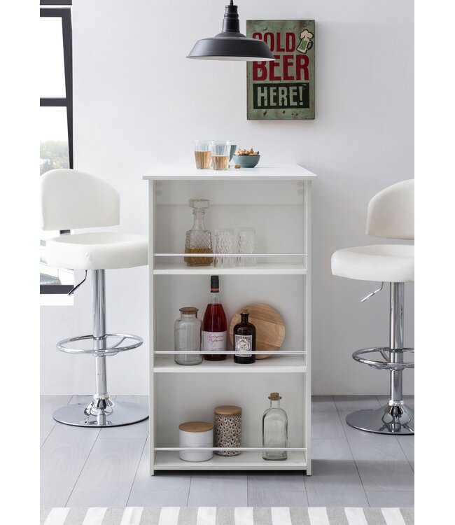 Wohnling Bartafel WL5.732 Wit 120 x 107,5 x 60 cm Staande tafel Hout Keukenbartafel, Bartafel met geïntegreerd rek, Bar-Bistrotafel Keuken Rechthoekig, Party-toonbank Houten tafel, Wandtafel Minibar
