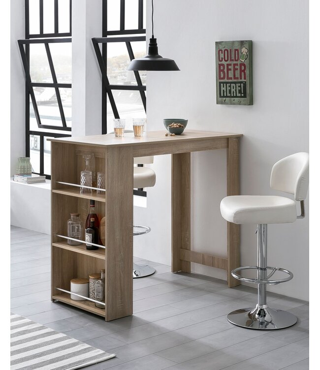 Wohnling Bartafel Sonoma 120x107,5x60 cm Staande tafel Hout Keukenbartafel, Bartafel met geïntegreerd rek, Bar-bistrotafel, Party-balie
