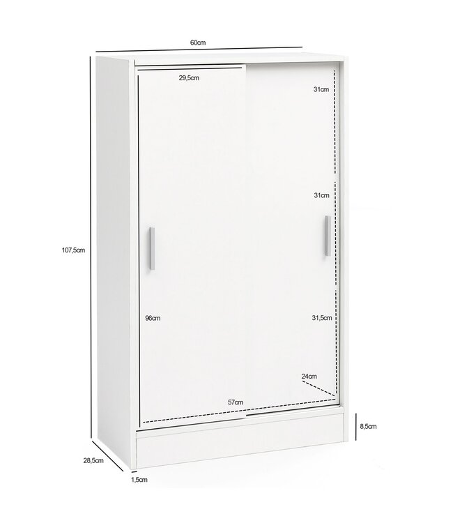 Wohnling archiefkast WL5.817 hout 60 x 107,5 x 28,5 cm wit | Multifunctionele kast ontwerpen | Kantoor kast Modern | Ladenkast Halmeubels | Dressoir op de gang Kleine opbergkast