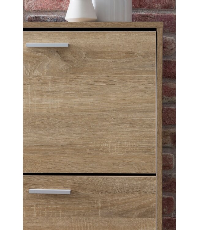 Wohnling WL5.828 Modern 120 x 81 x 24 cm Houten schoenenrek Sonoma 4 vakken | Schoenenkast bovenkast met plank | Ontwerp schoenkantelaar schoenenopslag Gangkist voor schoenen hoog