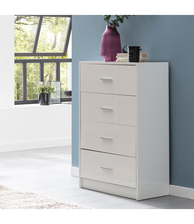 Wohnling Design dressoir WL5.864 Wit Hoogglans 60x90x30 cm Dressoir Hout Modern | Smalle laden ladekast Eetkamer | Kleine kast voor alle doeleinden. Linnen slaapkamer op de borst