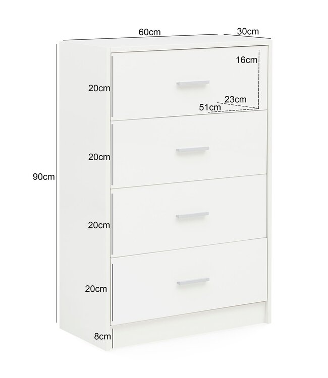 Wohnling Design dressoir WL5.864 Wit Hoogglans 60x90x30 cm Dressoir Hout Modern | Smalle laden ladekast Eetkamer | Kleine kast voor alle doeleinden. Linnen slaapkamer op de borst