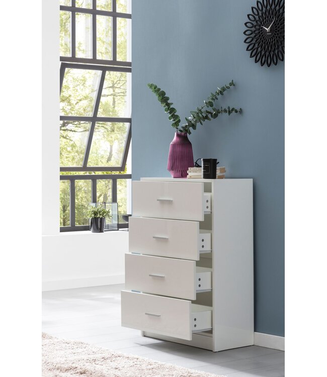 Wohnling Design dressoir WL5.864 Wit Hoogglans 60x90x30 cm Dressoir Hout Modern | Smalle laden ladekast Eetkamer | Kleine kast voor alle doeleinden. Linnen slaapkamer op de borst
