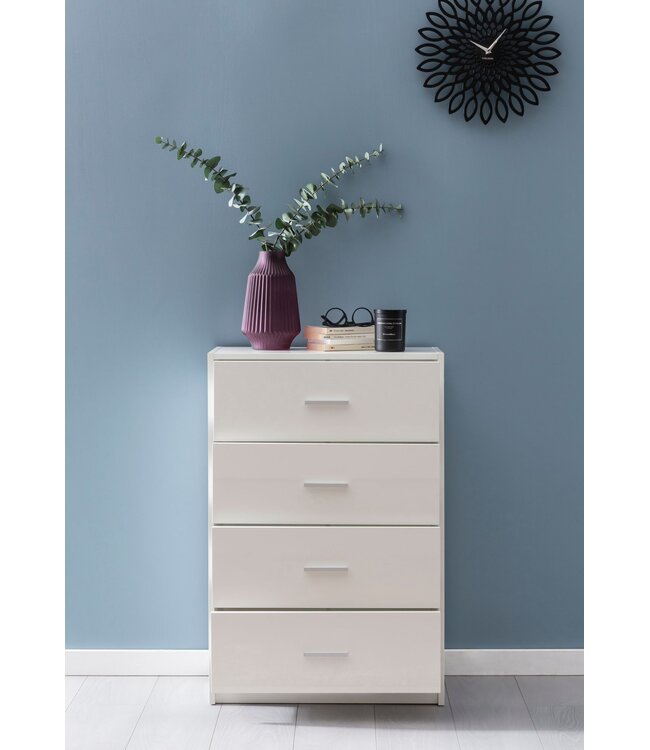 Wohnling Design dressoir WL5.864 Wit Hoogglans 60x90x30 cm Dressoir Hout Modern | Smalle laden ladekast Eetkamer | Kleine kast voor alle doeleinden. Linnen slaapkamer op de borst