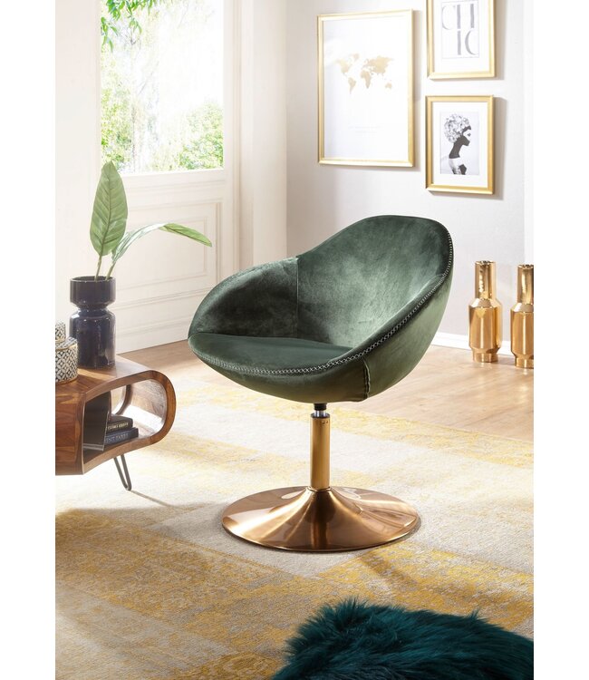 Wohnling stoel SARIN fluwelen groen / goud 70x79x70 cm design bureaustoel | Clubstoel gestoffeerde stoel met armleuning | Bureaustoel Cocktailsessel Lounge | Bar stoel Bezoekersstoel | Fauteuil met stoffen bekleding