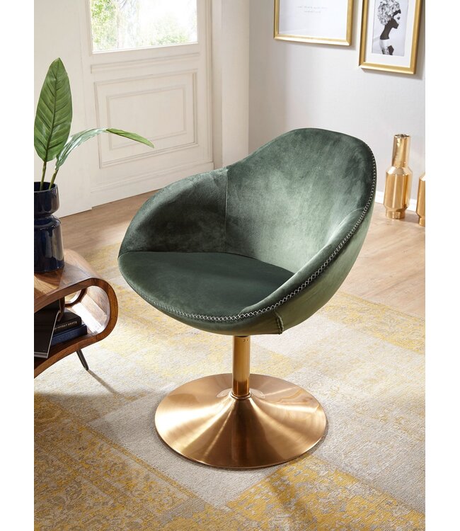 Wohnling stoel SARIN fluwelen groen / goud 70x79x70 cm design bureaustoel | Clubstoel gestoffeerde stoel met armleuning | Bureaustoel Cocktailsessel Lounge | Bar stoel Bezoekersstoel | Fauteuil met stoffen bekleding