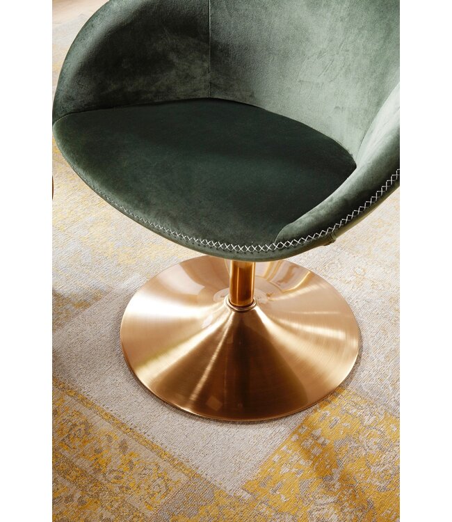 Wohnling stoel SARIN fluwelen groen / goud 70x79x70 cm design bureaustoel | Clubstoel gestoffeerde stoel met armleuning | Bureaustoel Cocktailsessel Lounge | Bar stoel Bezoekersstoel | Fauteuil met stoffen bekleding
