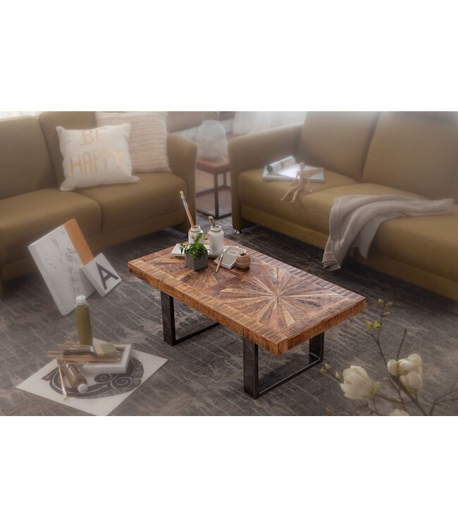 Wohnling Moderne Salontafel Mango Massief Hout 105x40x55 cm Tafel in Industrieel Design, Banktafel met Hout en Metaal, Rustieke Woonkamertafel