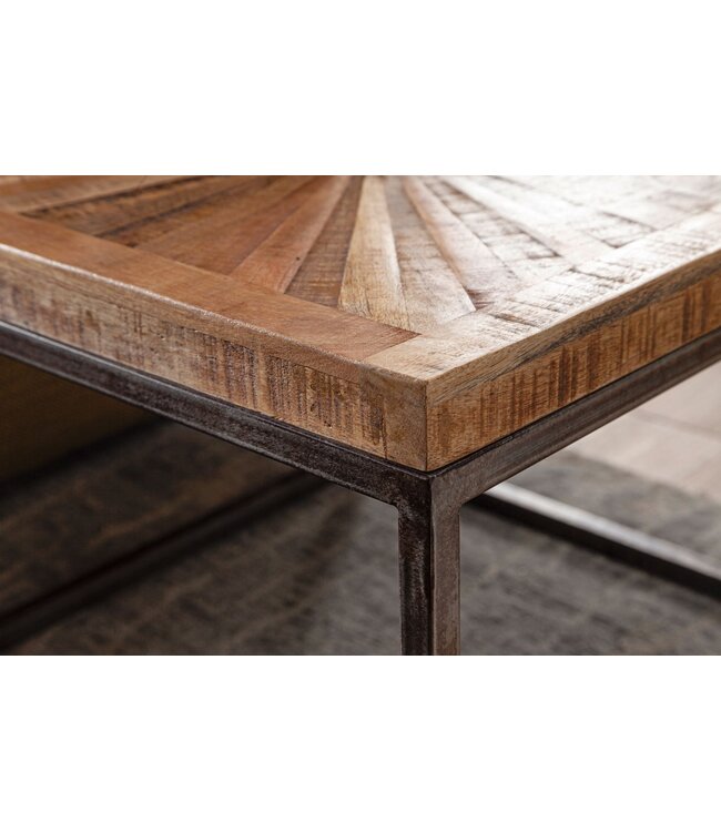 Wohnling salontafel mango massief hout 55x40x55 cm tafel met metalen onderstel | Vierkante salontafel in industrieel design | Stoere salontafel modern