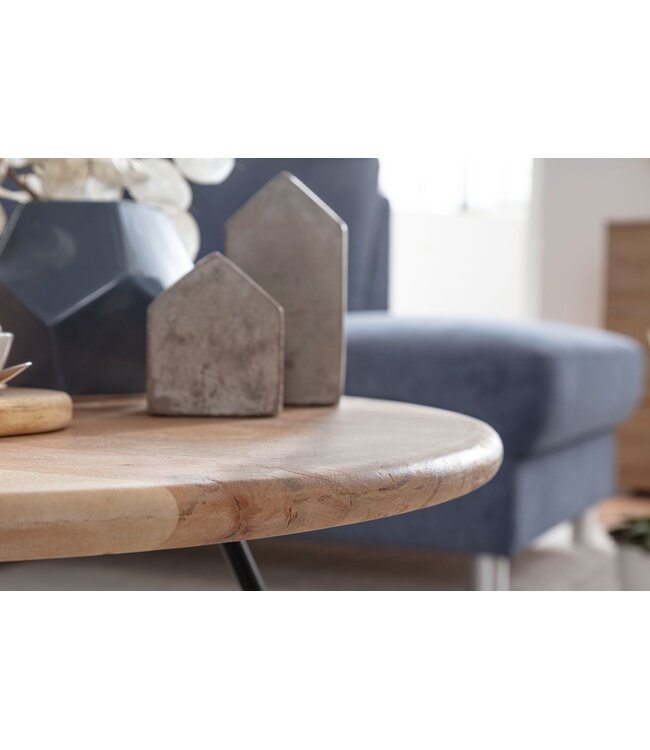 Wohnling Salontafel 60x39,5x60 cm Acacia Massief Hout / Metaal Sofatafel, Design Woonkamertafel Rond, Koffietafel Massief, Kleine Tafel Woonkamer