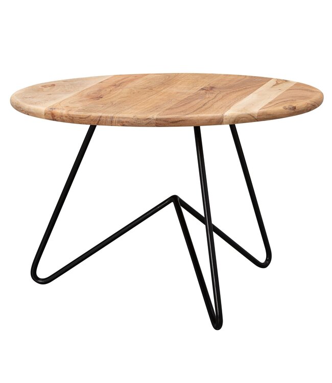 Wohnling Salontafel 60x39,5x60 cm Acacia Massief Hout / Metaal Sofatafel, Design Woonkamertafel Rond, Koffietafel Massief, Kleine Tafel Woonkamer