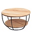 Wohnling Salontafel 60x34,5x60 cm Acacia Massief Hout / Metaal Bijzettafel, Design Woonkamertafel Rond, Industriële Bruine Tafel, Tafel met Opbergruimte