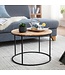Wohnling salontafel 60x43x60 cm acacia massief houten / metalen salontafel | Design woonkamer tafel rond | Massieve salontafel | Kleine tafel woonkamer