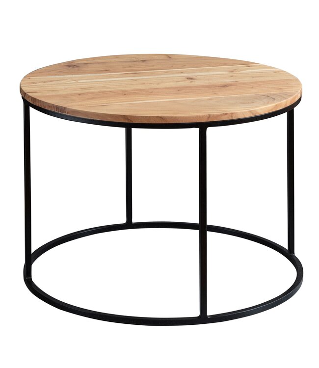 Wohnling salontafel 60x43x60 cm acacia massief houten / metalen salontafel | Design woonkamer tafel rond | Massieve salontafel | Kleine tafel woonkamer